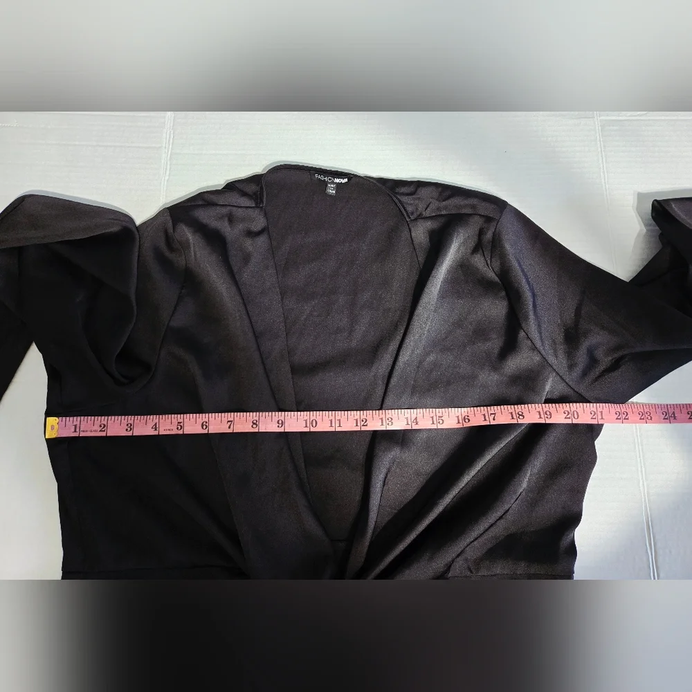 Fashion nova black satin twist‎ long sleeve mini dress 2XL